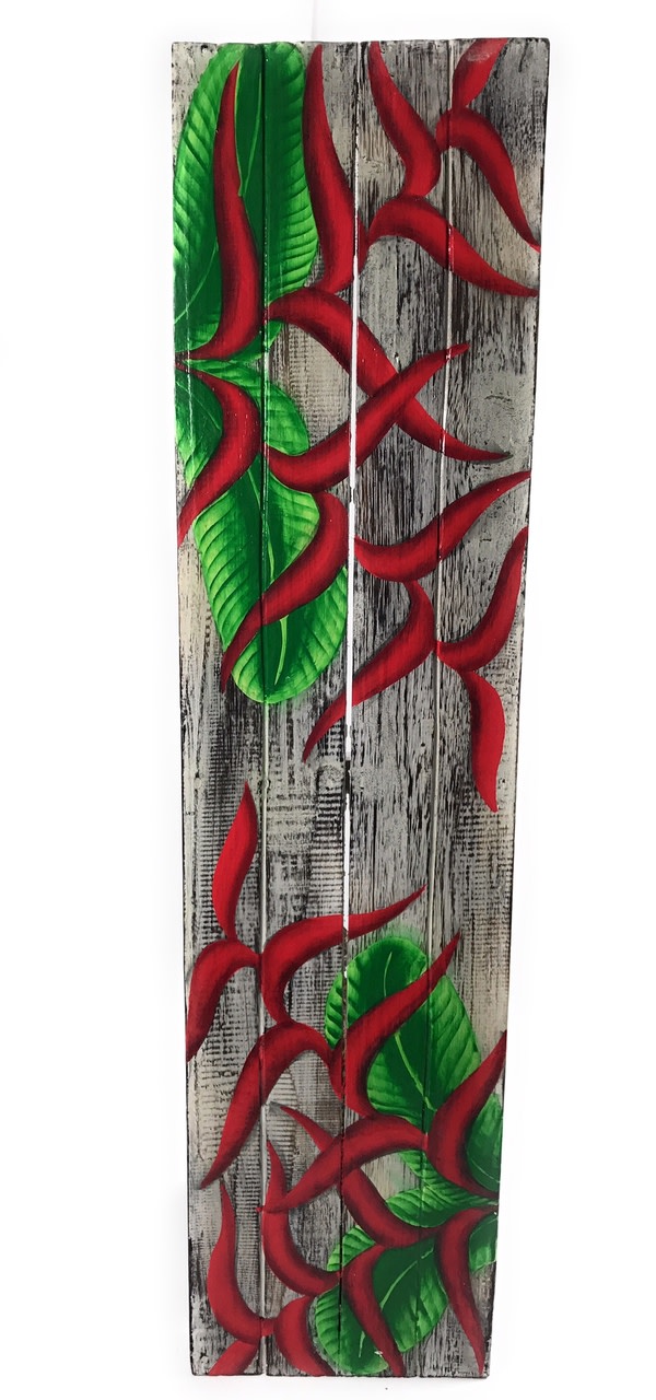 Heliconia Flower Painting on Wood Planks 32" X 8" Rustic Wall Decor | #zon06e Heliconia Flower Painting on Wood Planks 32" X 8" Rustic Wall Decor | #zon06e